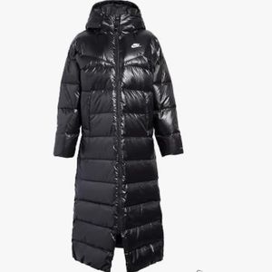 Nike Parka Women's Sz XL Ripstop Puffer Duck Down Long Jacket Black Parka Hood